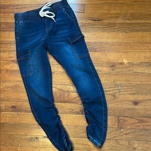 VIP Kids Denim Joggers with Drawstring - Dark Blue